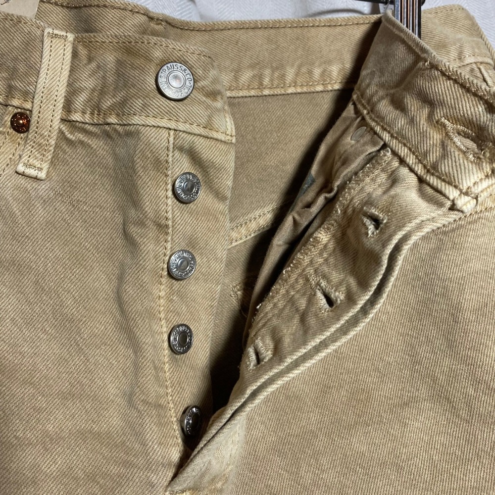 Levis 501 Original High Rise Cutoff Denim Shorts Tan‎ Khaki Button Fly 30 NEW - Picture 6 of 10